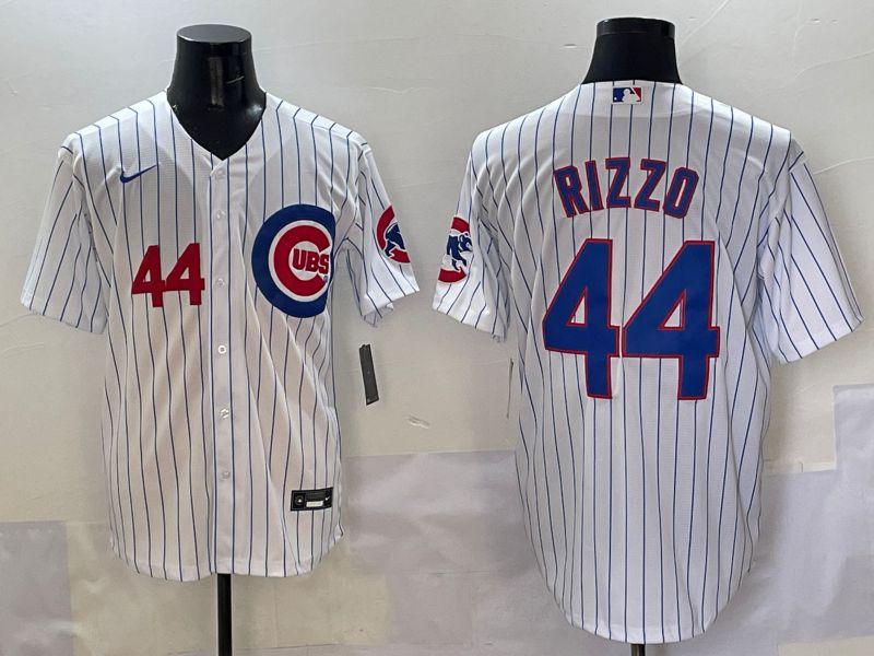 Men Chicago Cubs 44 Rizzo White Stripe Game 2025 Nike MLB Jersey style 1
